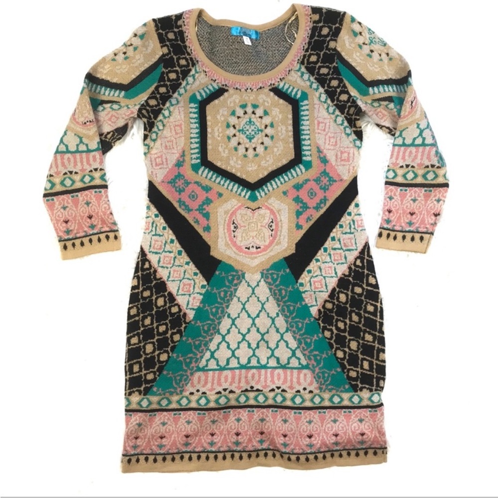 Buttons Medium Midi Sweater Dress Boho Long Sleeve